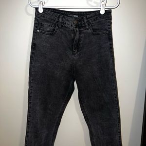 Fashion Nova ankle, straight leg, high waisted light wash black jeans!